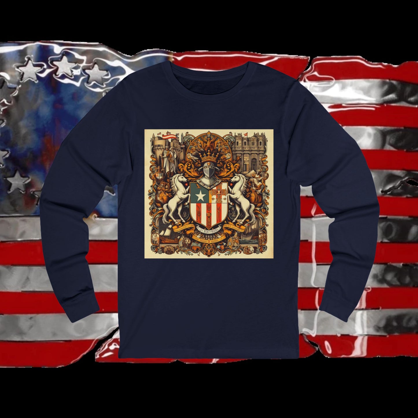 Puerto Rico Vintage Christian Crusader - Unisex Premium Long Sleeve Jersey Tee - 100% Charity - The God Vote Collection by Chris Rabalais