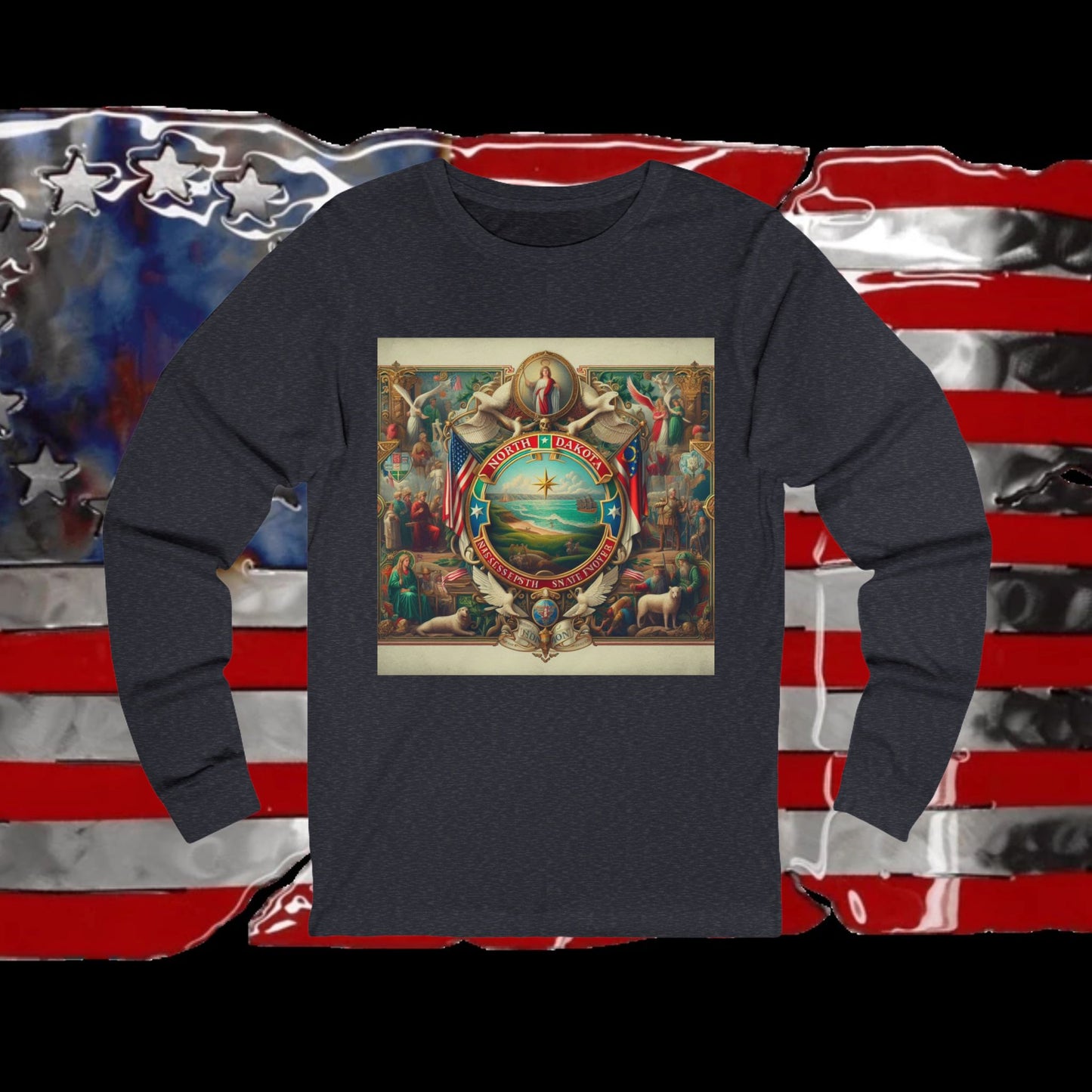 North Dakota Vintage Christian Crusader - Premium Unisex Long Sleeve Jersey Tee - 100% Charity - The God Vote Collection by Chris Rabalais