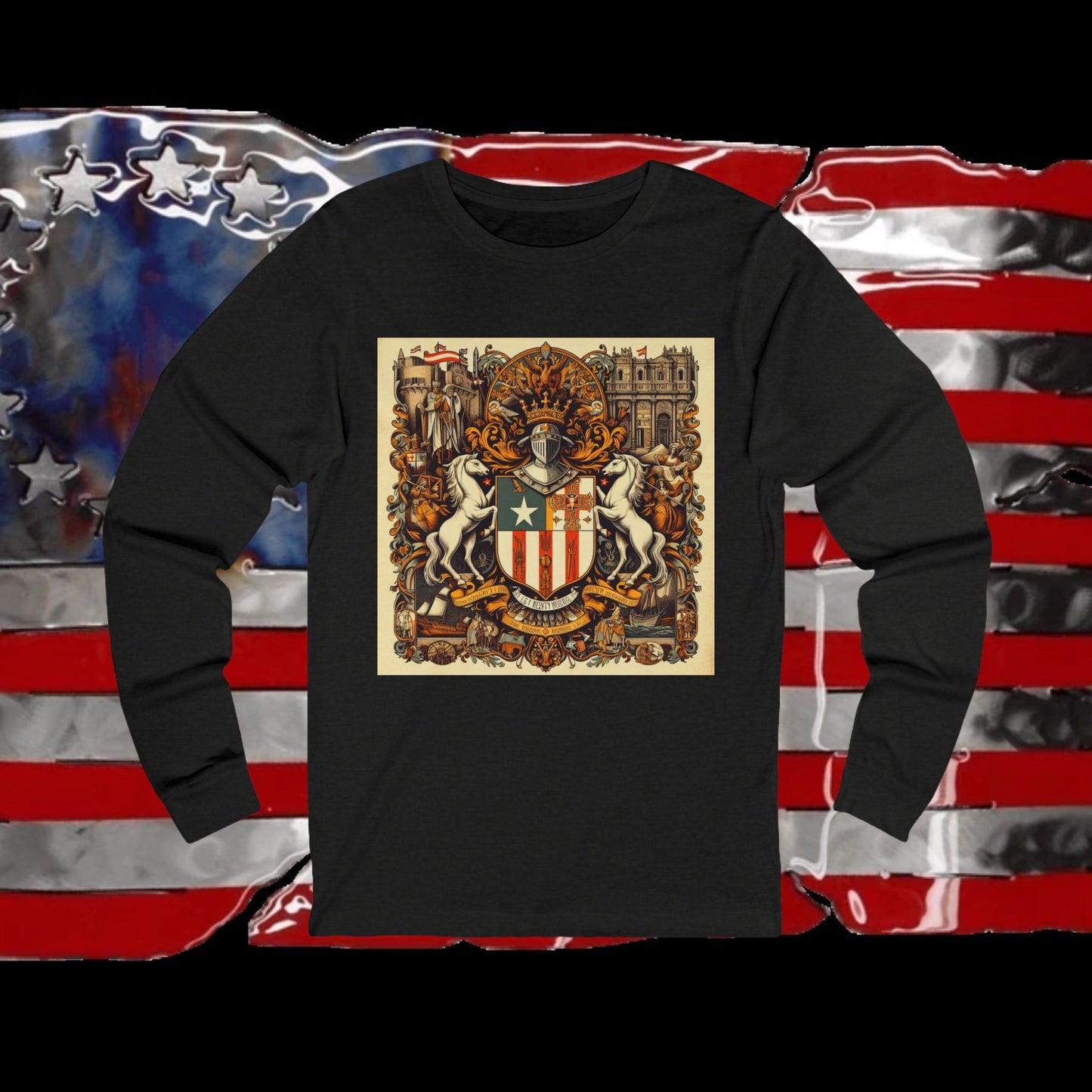 Puerto Rico Vintage Christian Crusader - Unisex Premium Long Sleeve Jersey Tee - 100% Charity - The God Vote Collection by Chris Rabalais
