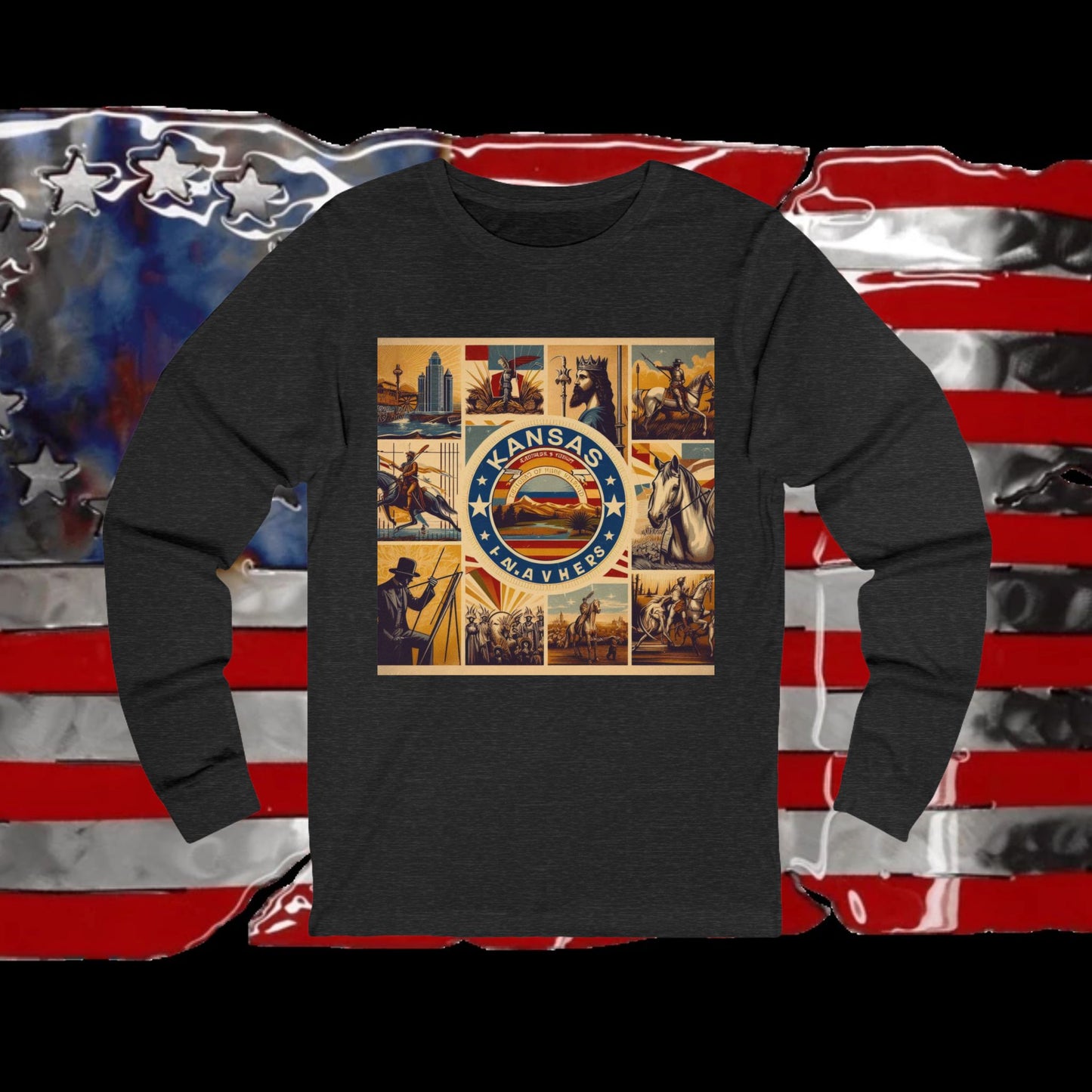 Kansas Vintage Christian Crusader - Premium Unisex Long Sleeve Jersey Tee - 100% Charity - The God Vote Collection by Chris Rabalais