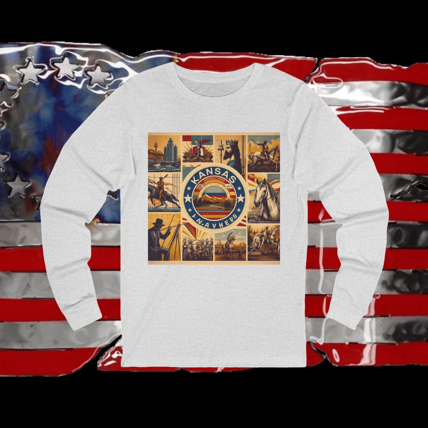 Kansas Vintage Christian Crusader - Premium Unisex Long Sleeve Jersey Tee - 100% Charity - The God Vote Collection by Chris Rabalais