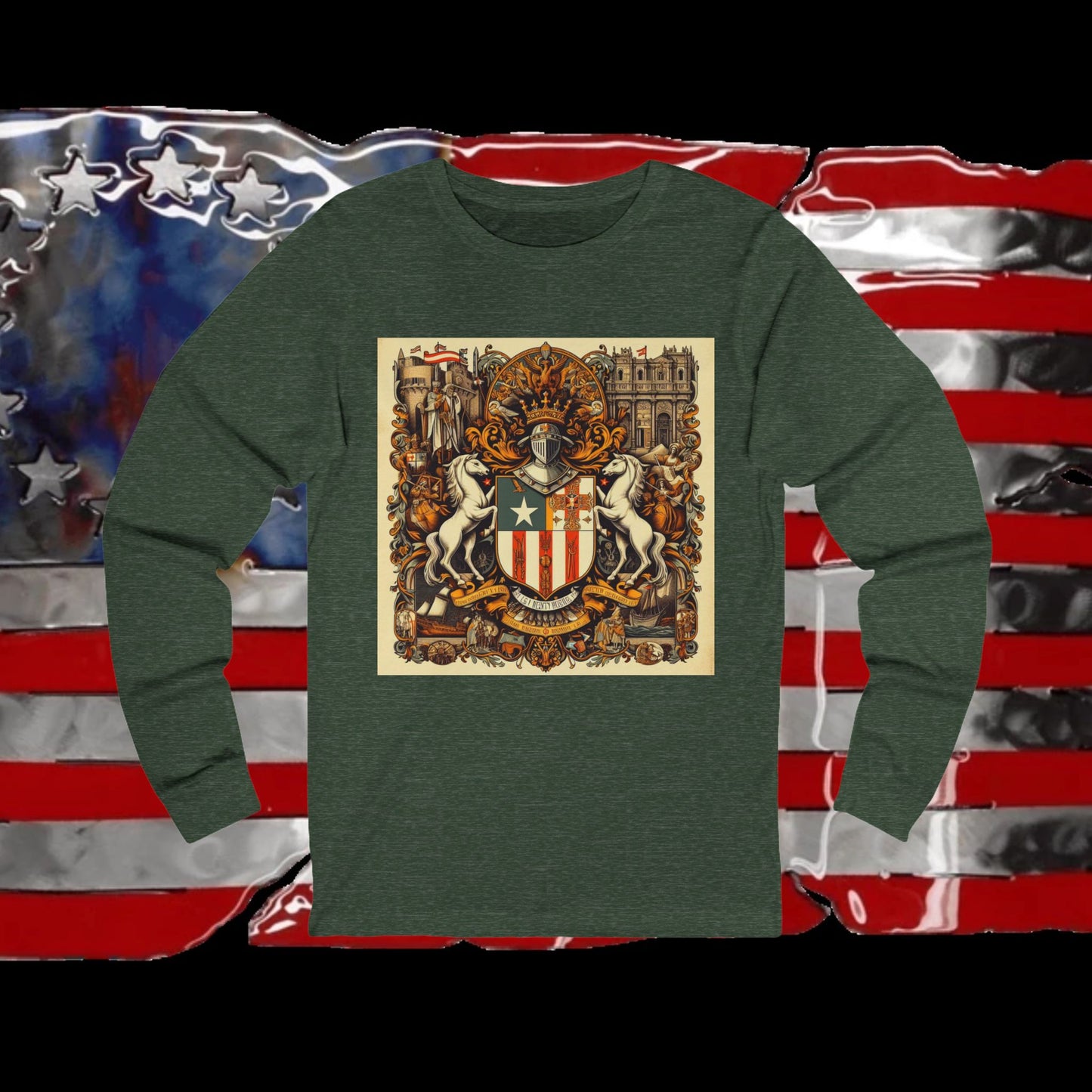 Puerto Rico Vintage Christian Crusader - Unisex Premium Long Sleeve Jersey Tee - 100% Charity - The God Vote Collection by Chris Rabalais