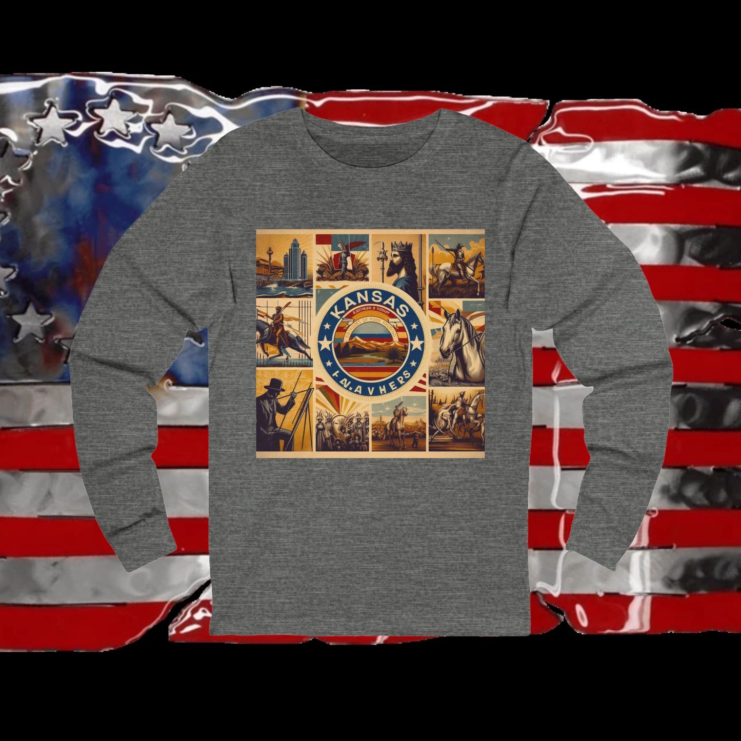 Kansas Vintage Christian Crusader - Premium Unisex Long Sleeve Jersey Tee - 100% Charity - The God Vote Collection by Chris Rabalais