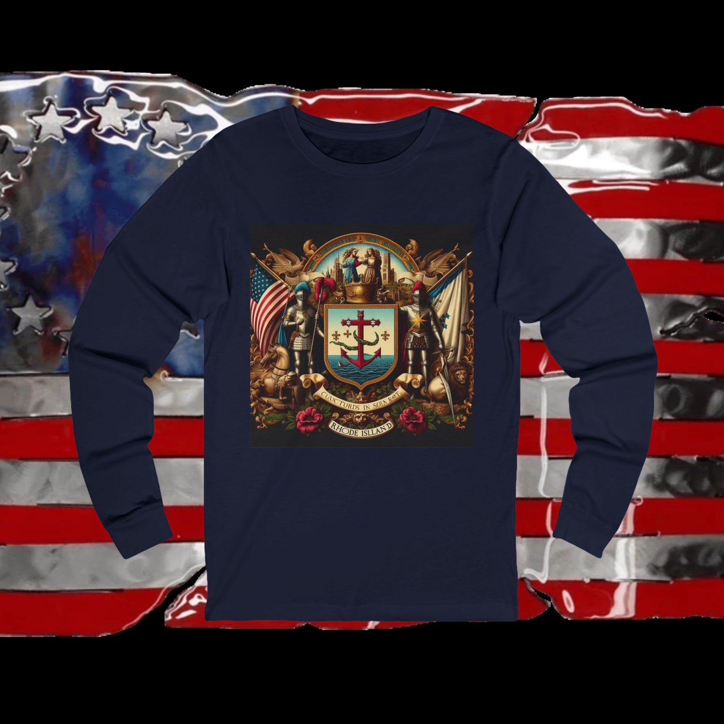 Rhode Island Vintage Christian Crusader - Premium Unisex Long Sleeve Jersey Tee - 100% Charity - The God Vote Collection by Chris Rabalais