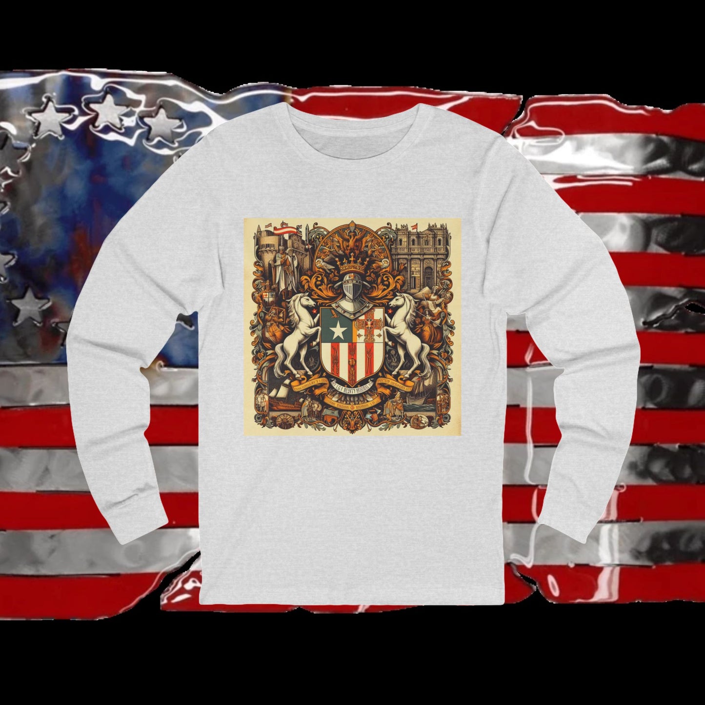 Puerto Rico Vintage Christian Crusader - Unisex Premium Long Sleeve Jersey Tee - 100% Charity - The God Vote Collection by Chris Rabalais