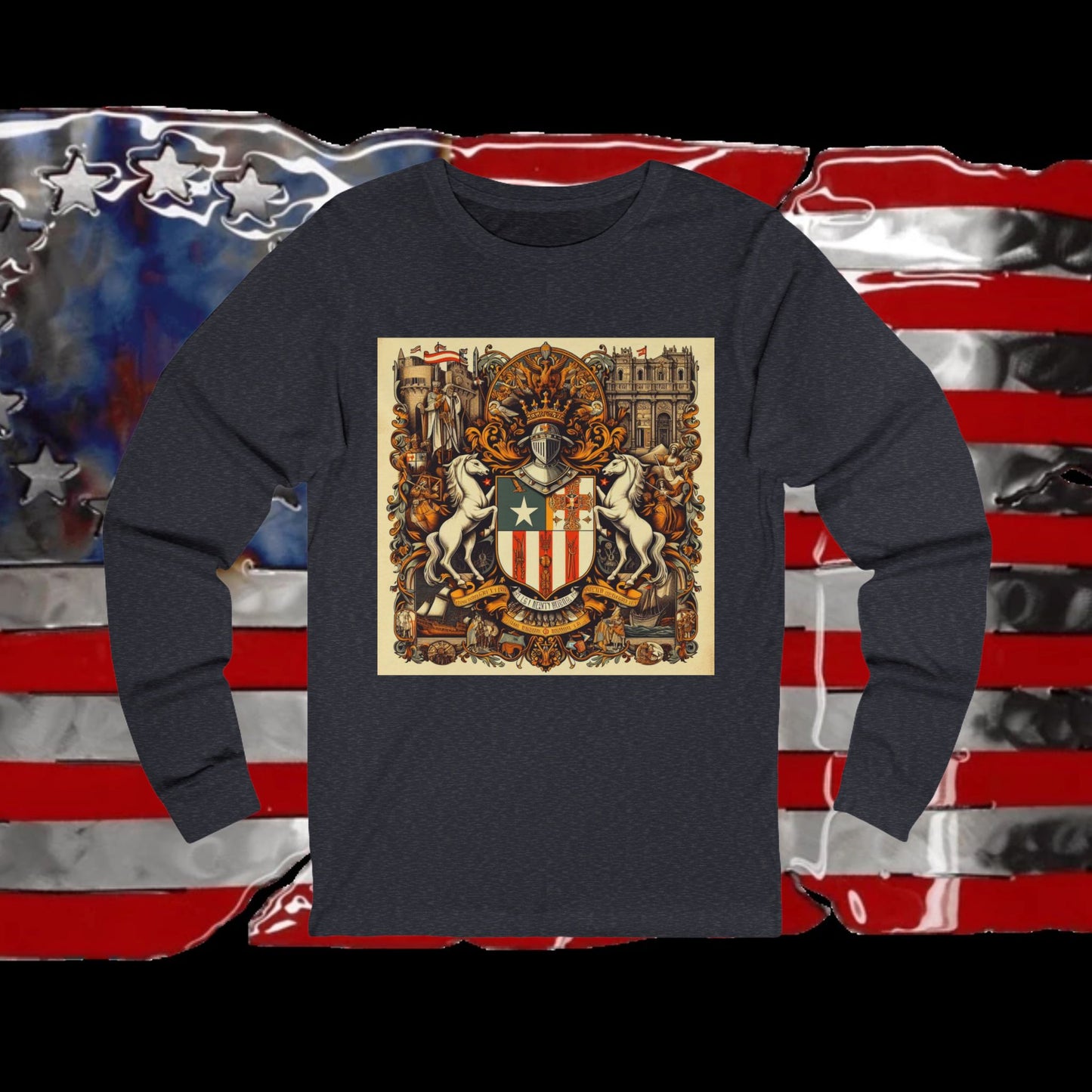 Puerto Rico Vintage Christian Crusader - Unisex Premium Long Sleeve Jersey Tee - 100% Charity - The God Vote Collection by Chris Rabalais