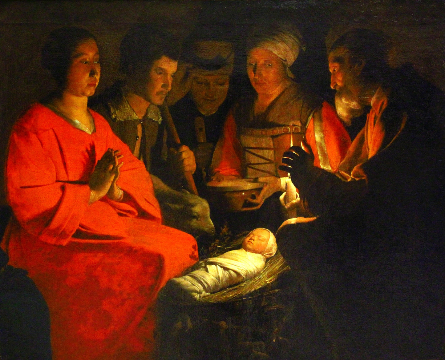 Adoration of the Shepherds by Georges de La Tour 1645 France Oil on Canvas Tapestry Orthodox Catholic Christian Bible Scripture Christ Gift