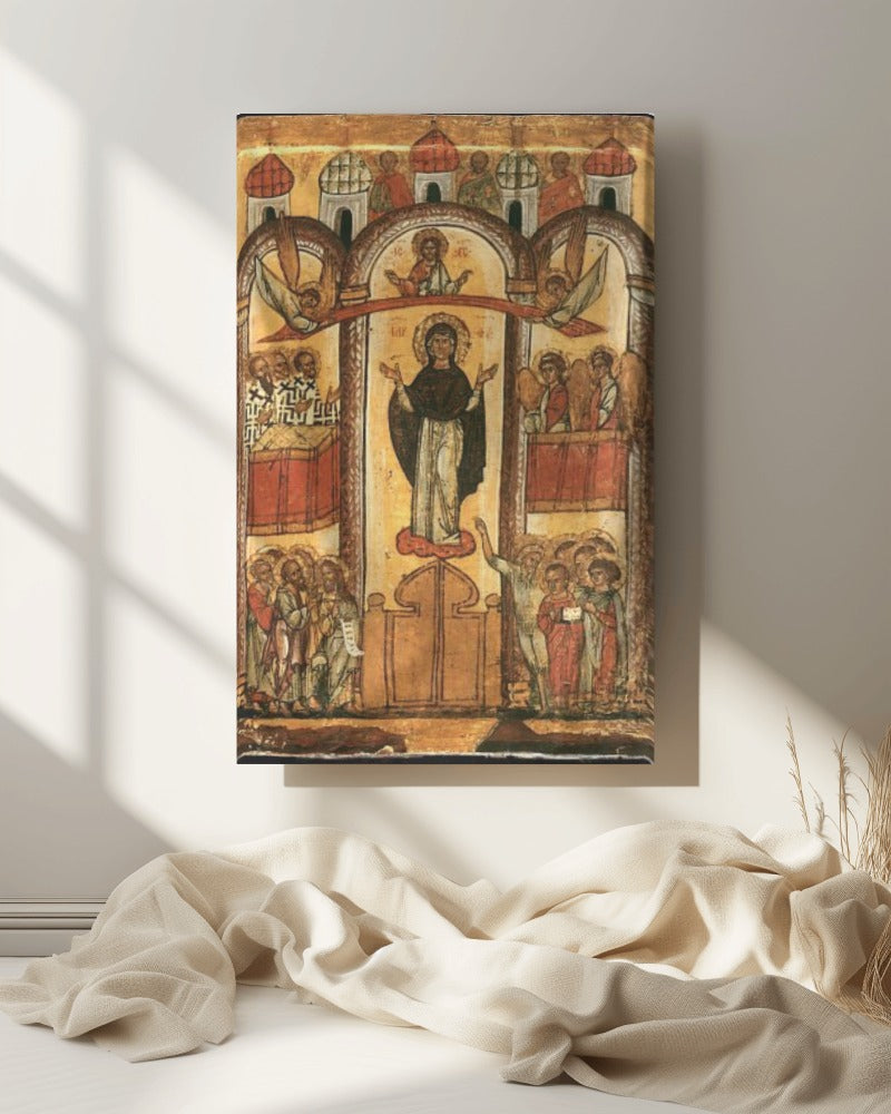 The Protection of the Theotokos Byzantine Orthodox Icon October 1 Great Feast Canvas Tapestry Catholic Christian Bible Scripture Christ Gift