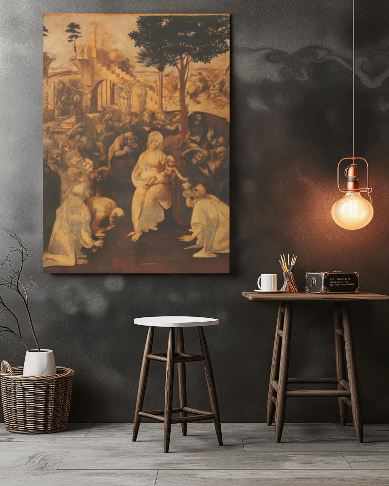 NOT FINISHED Leonardo da Vinci The Adoration of the Magi 1481 Painting Tapestry Catholic Christian Orthodox Icon Bible Scripture Christ Gift