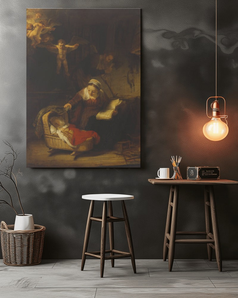 Rembrandt Jesus Art The Holy Family with Angels Holland c1645 Painting Tapestry Catholic Christian Orthodox Icon Bible Scripture Christ Gift