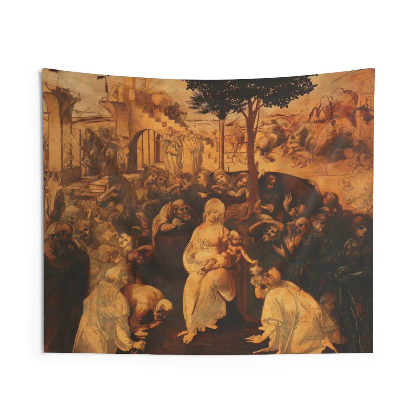 NOT FINISHED Leonardo da Vinci The Adoration of the Magi 1481 Painting Tapestry Catholic Christian Orthodox Icon Bible Scripture Christ Gift