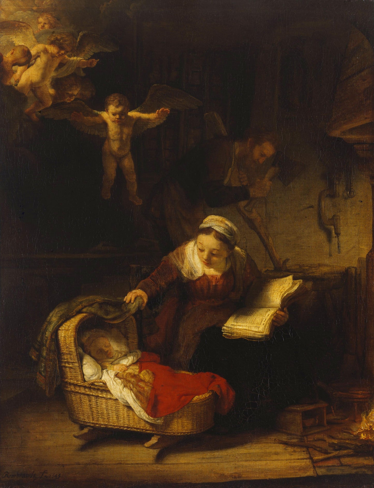 Rembrandt Jesus Art The Holy Family with Angels Holland c1645 Painting Tapestry Catholic Christian Orthodox Icon Bible Scripture Christ Gift