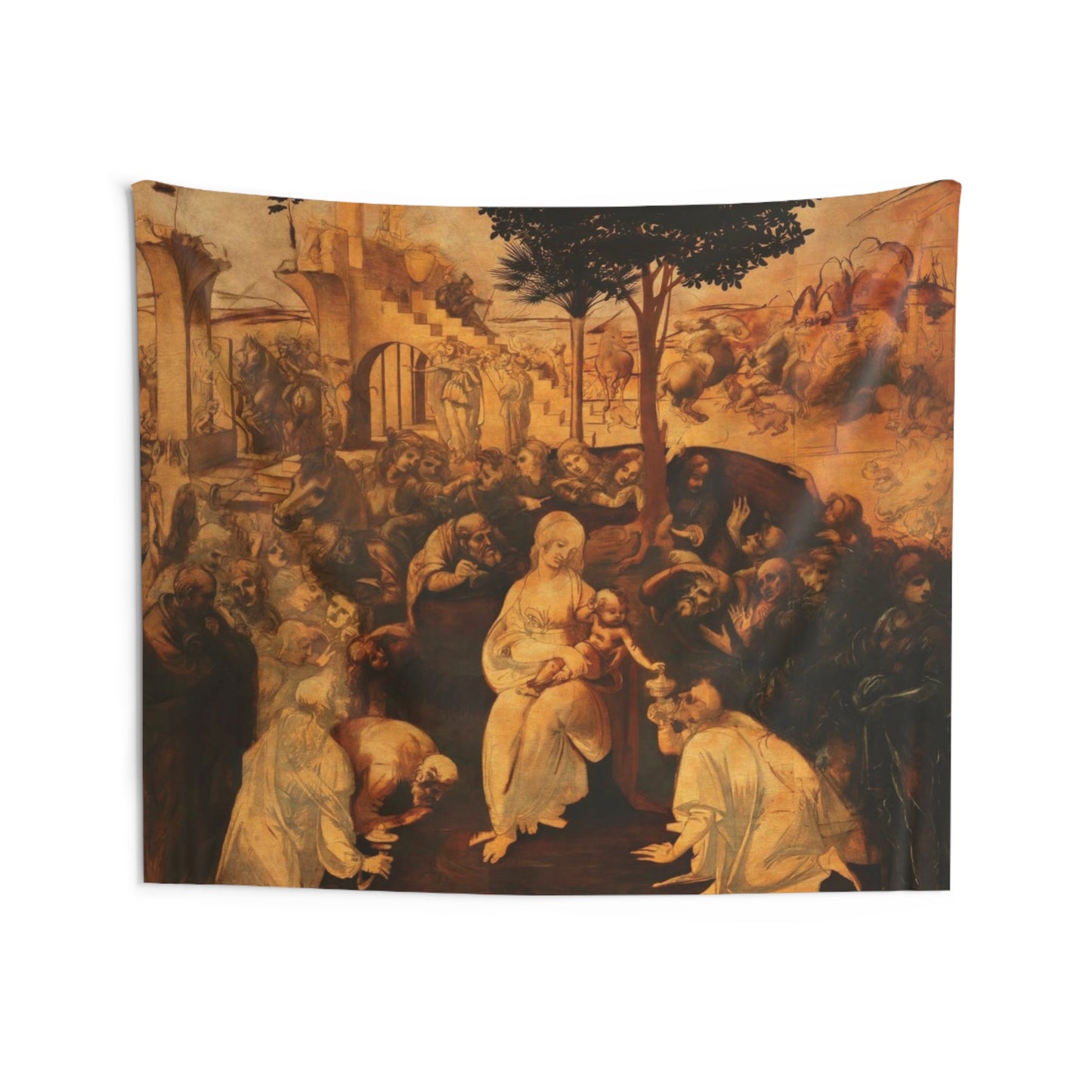NOT FINISHED Leonardo da Vinci The Adoration of the Magi 1481 Painting Tapestry Catholic Christian Orthodox Icon Bible Scripture Christ Gift