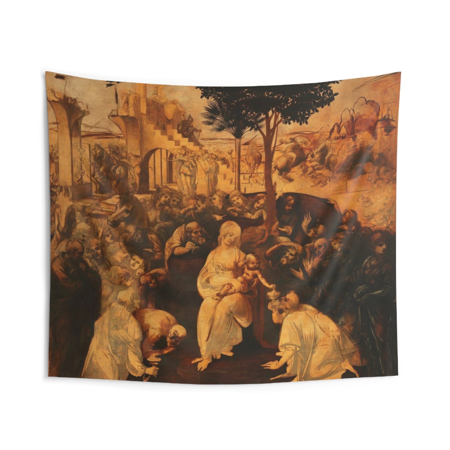 NOT FINISHED Leonardo da Vinci The Adoration of the Magi 1481 Painting Tapestry Catholic Christian Orthodox Icon Bible Scripture Christ Gift
