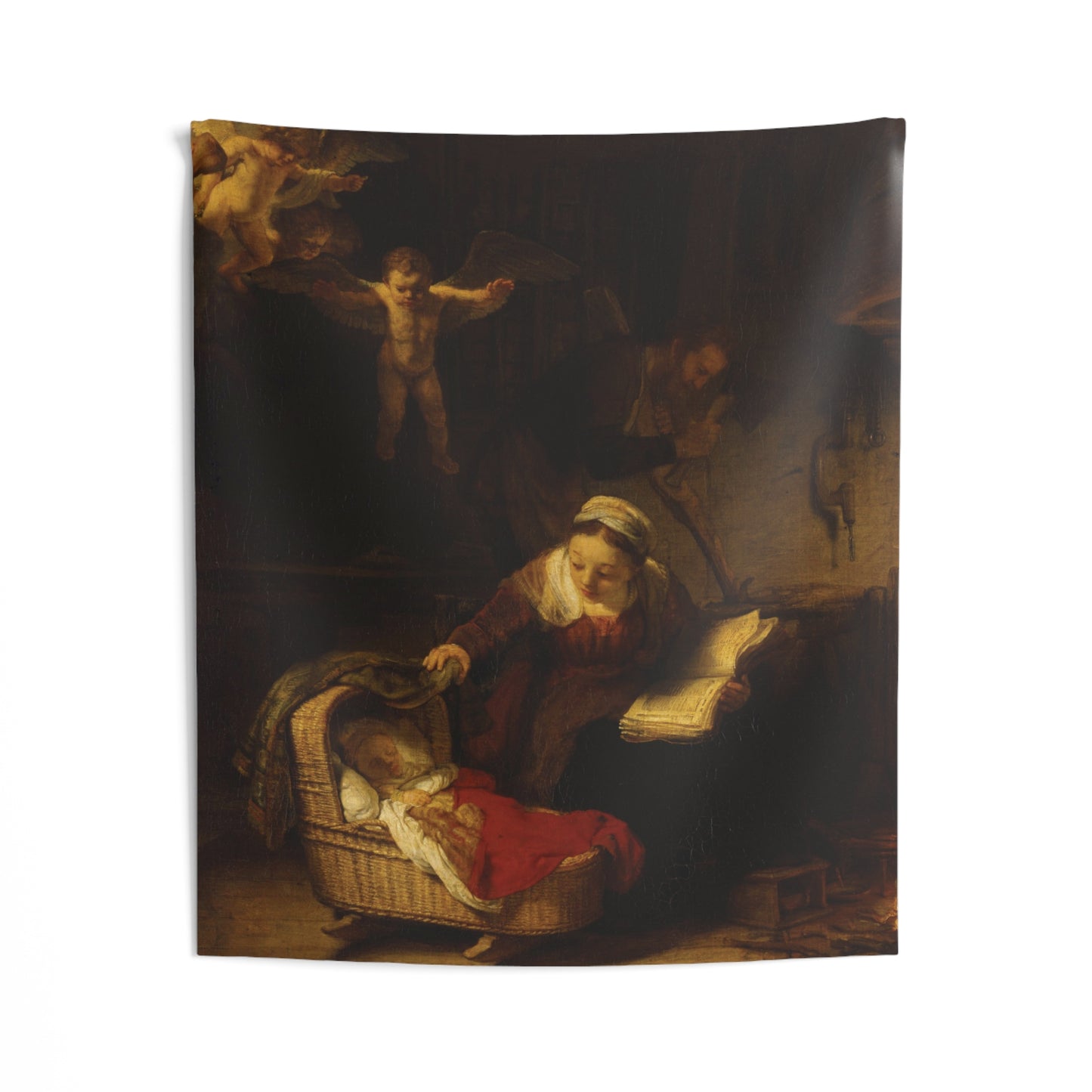 Rembrandt Jesus Art The Holy Family with Angels Holland c1645 Painting Tapestry Catholic Christian Orthodox Icon Bible Scripture Christ Gift