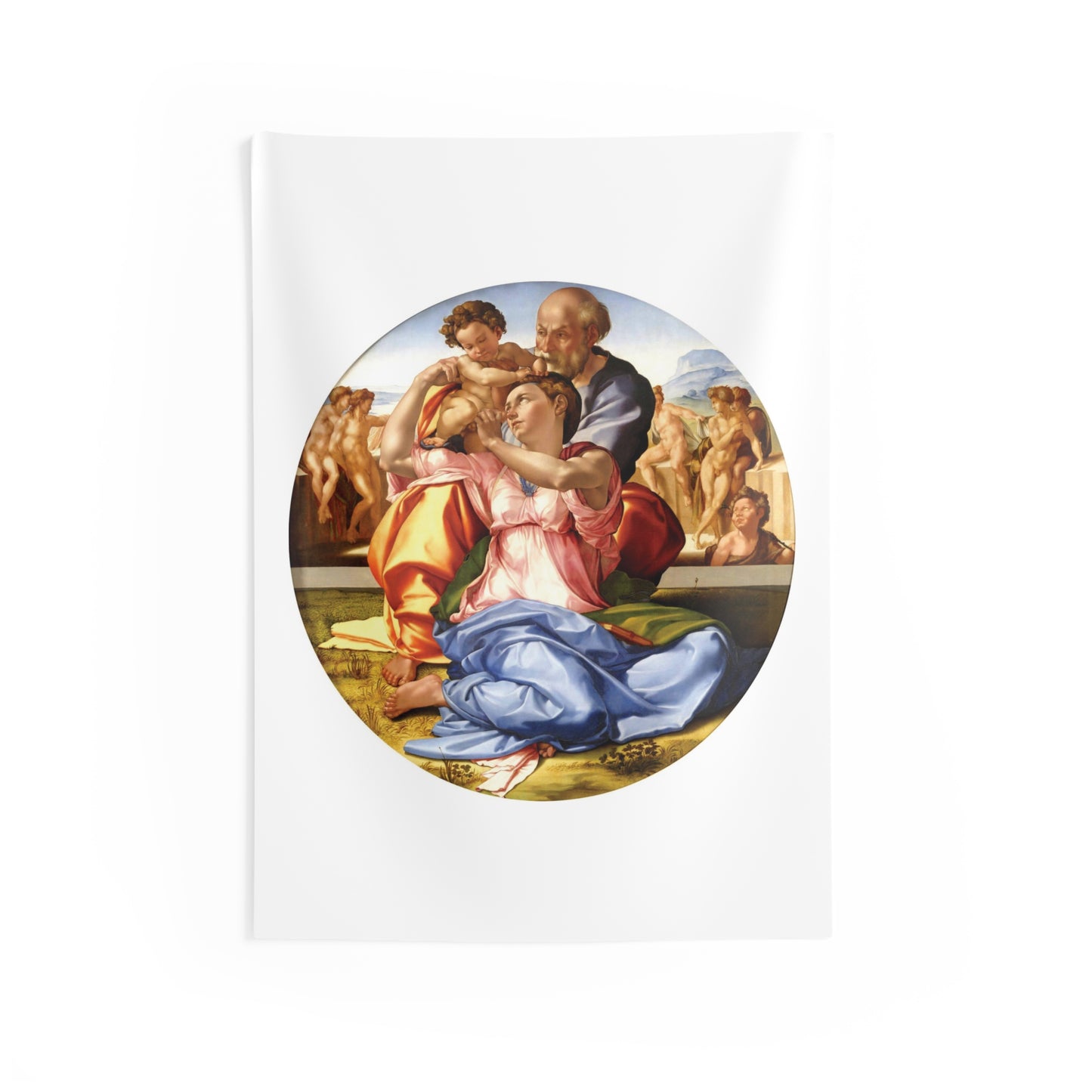 Jesus Michelangelo The Holy Family Tondo Doni c.1506 Florence Painting Tapestry Catholic Christian Orthodox Icon Bible Scripture Christ Gift