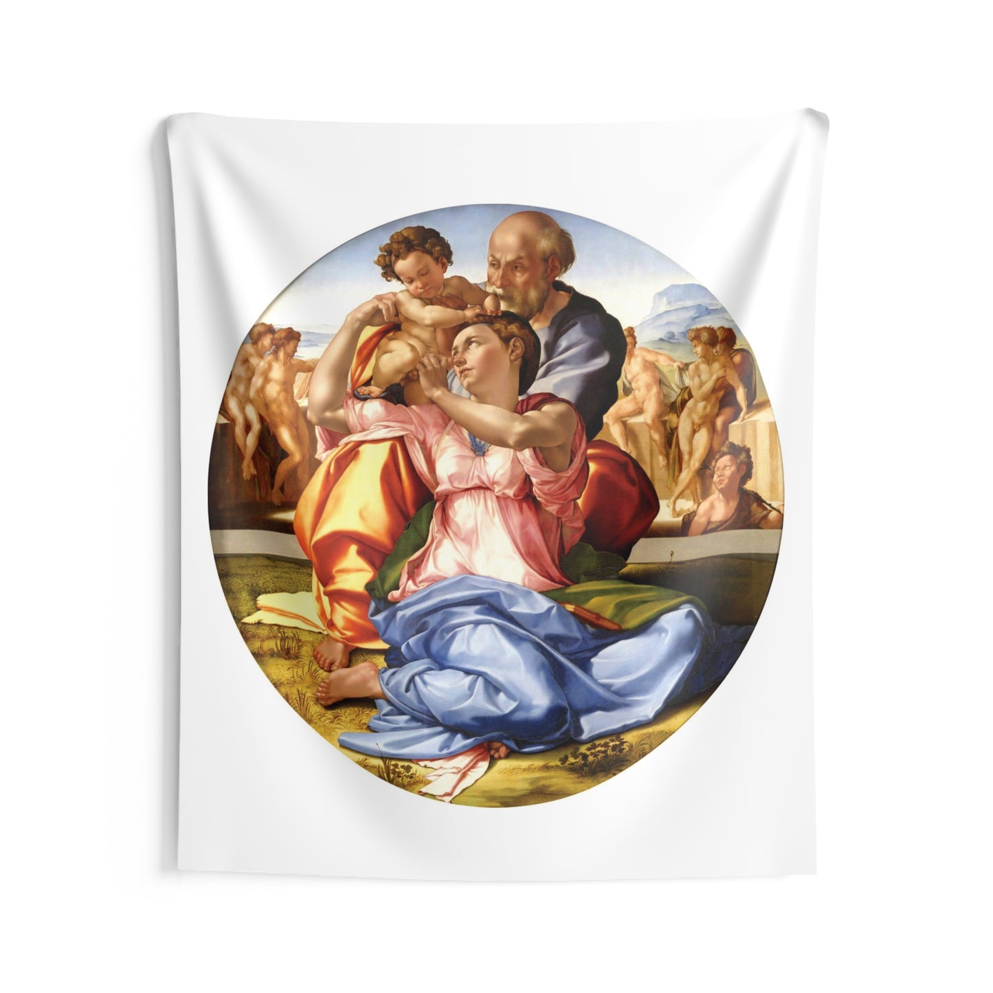 Jesus Michelangelo The Holy Family Tondo Doni c.1506 Florence Painting Tapestry Catholic Christian Orthodox Icon Bible Scripture Christ Gift