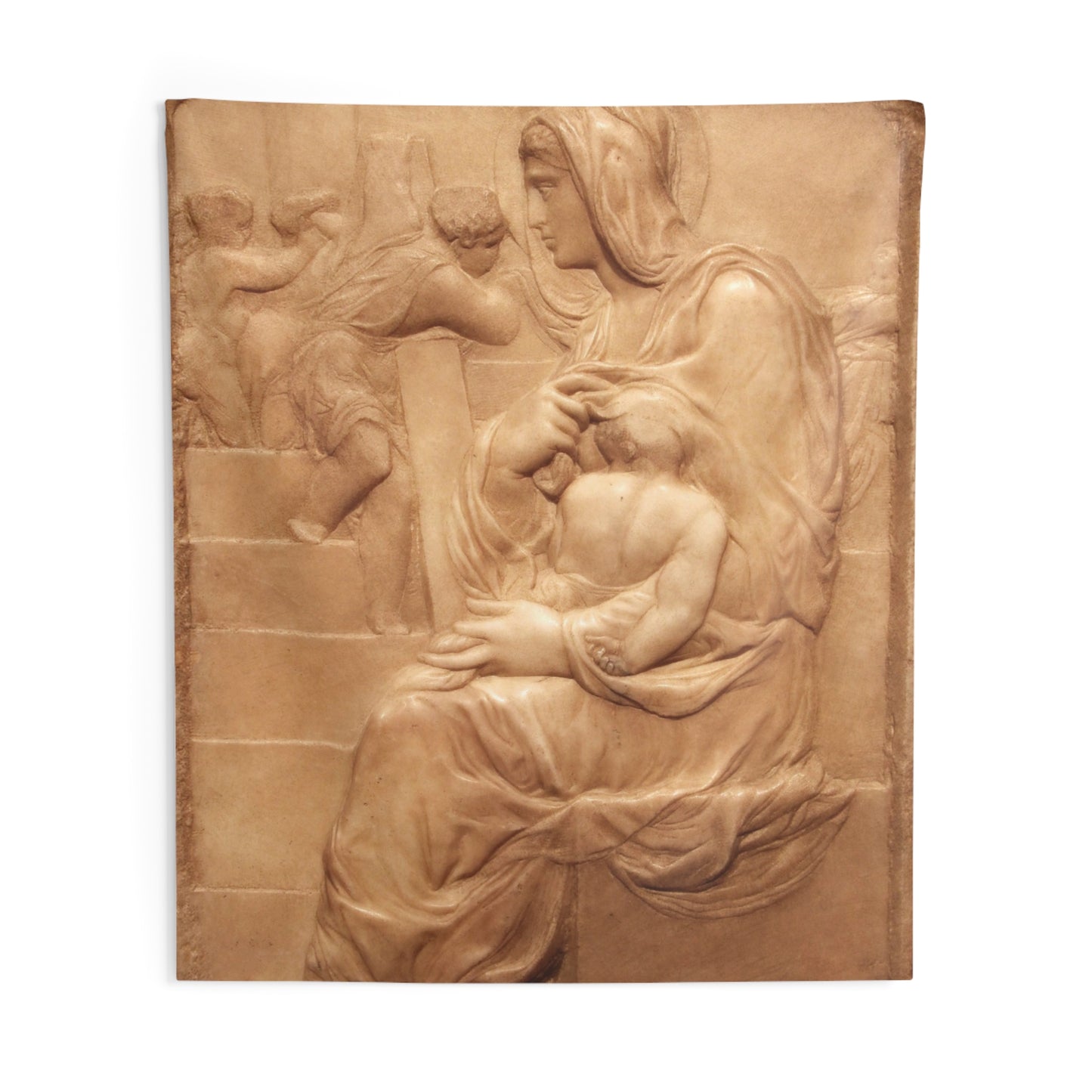 Jesus Mary Michelangelo Madonna of the Stairs c1491 Florence Sculpture Tapestry Catholic Christian Orthodox Icon Bible Scripture Christ Gift
