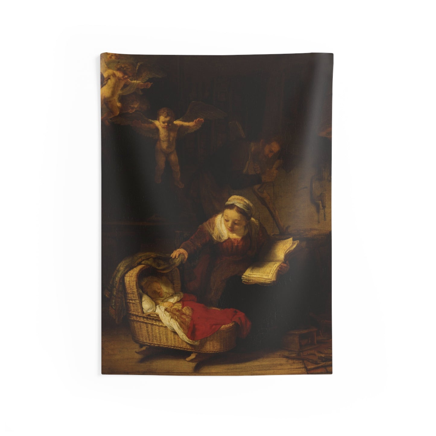 Rembrandt Jesus Art The Holy Family with Angels Holland c1645 Painting Tapestry Catholic Christian Orthodox Icon Bible Scripture Christ Gift