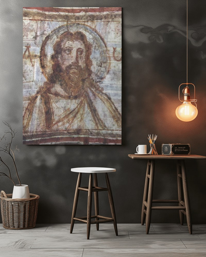 Christ Jesus Face Bible Pantocrator Rome Catacombs 4th Century Wall Art Tapestry Catholic Christian Orthodox Icon Scripture Christmas Gift