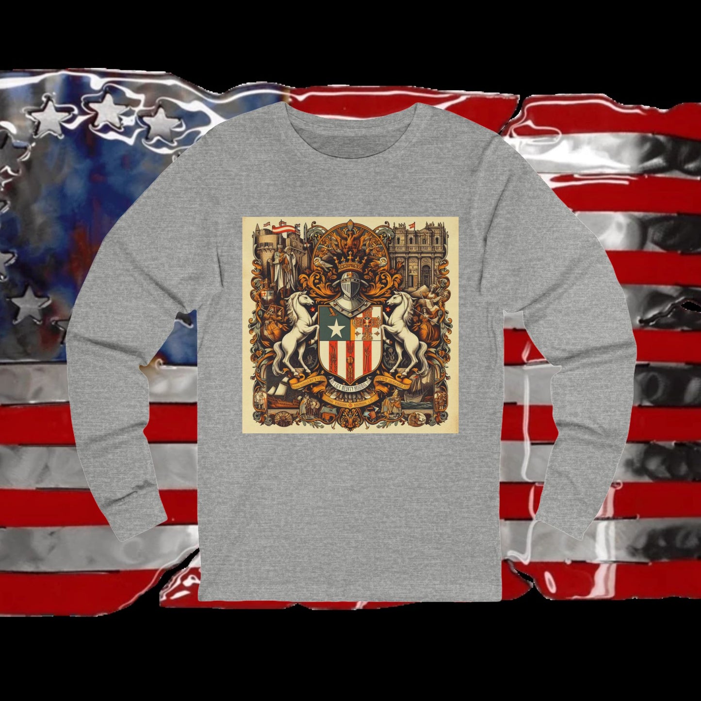 Puerto Rico Vintage Christian Crusader - Unisex Premium Long Sleeve Jersey Tee - 100% Charity - The God Vote Collection by Chris Rabalais