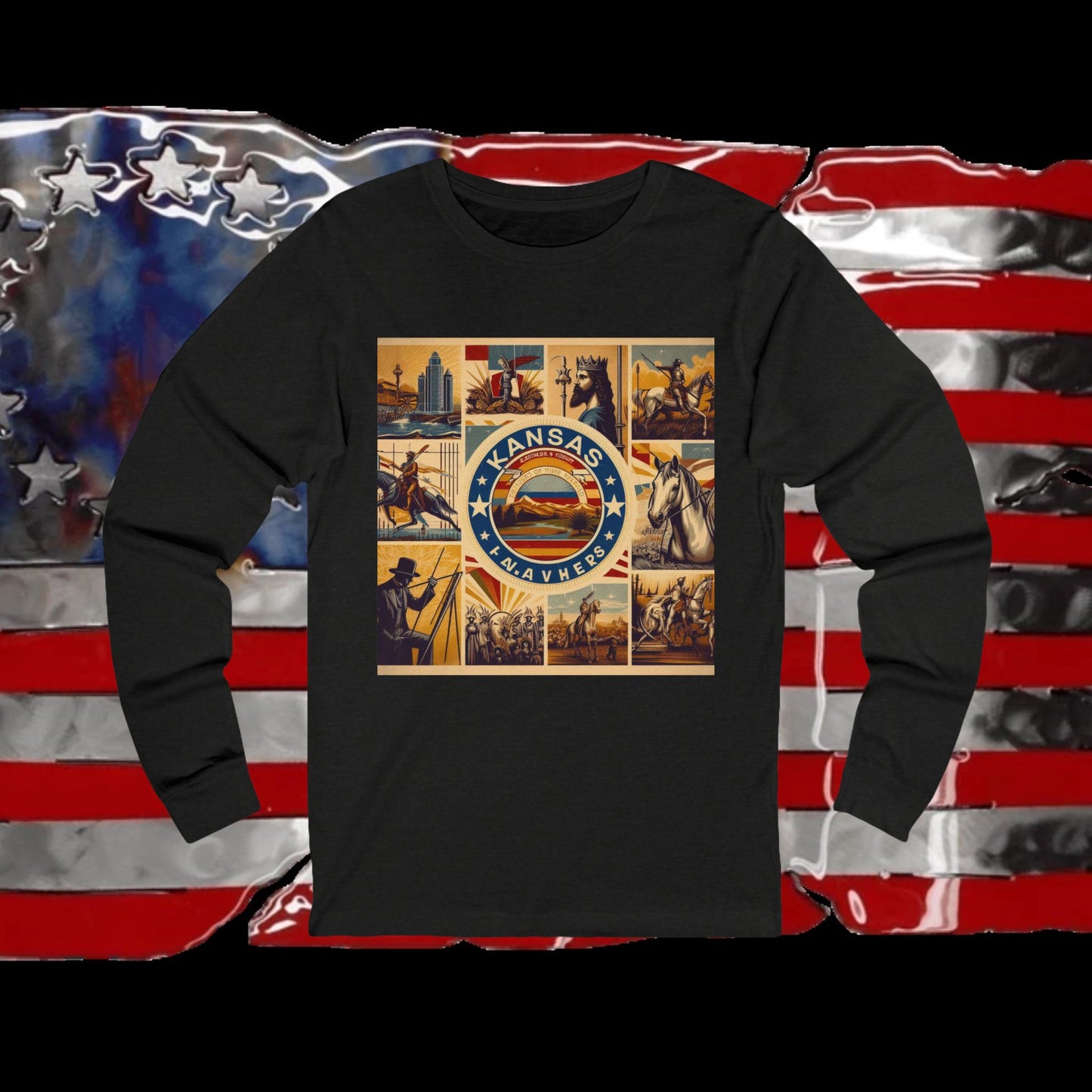 Kansas Vintage Christian Crusader - Premium Unisex Long Sleeve Jersey Tee - 100% Charity - The God Vote Collection by Chris Rabalais