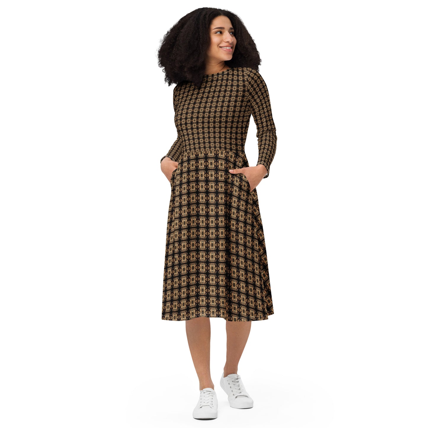 Platinum Long Sleeve Midi Dress (Full Print) - The God Ball Originals by Chris Rabalais (2024)
