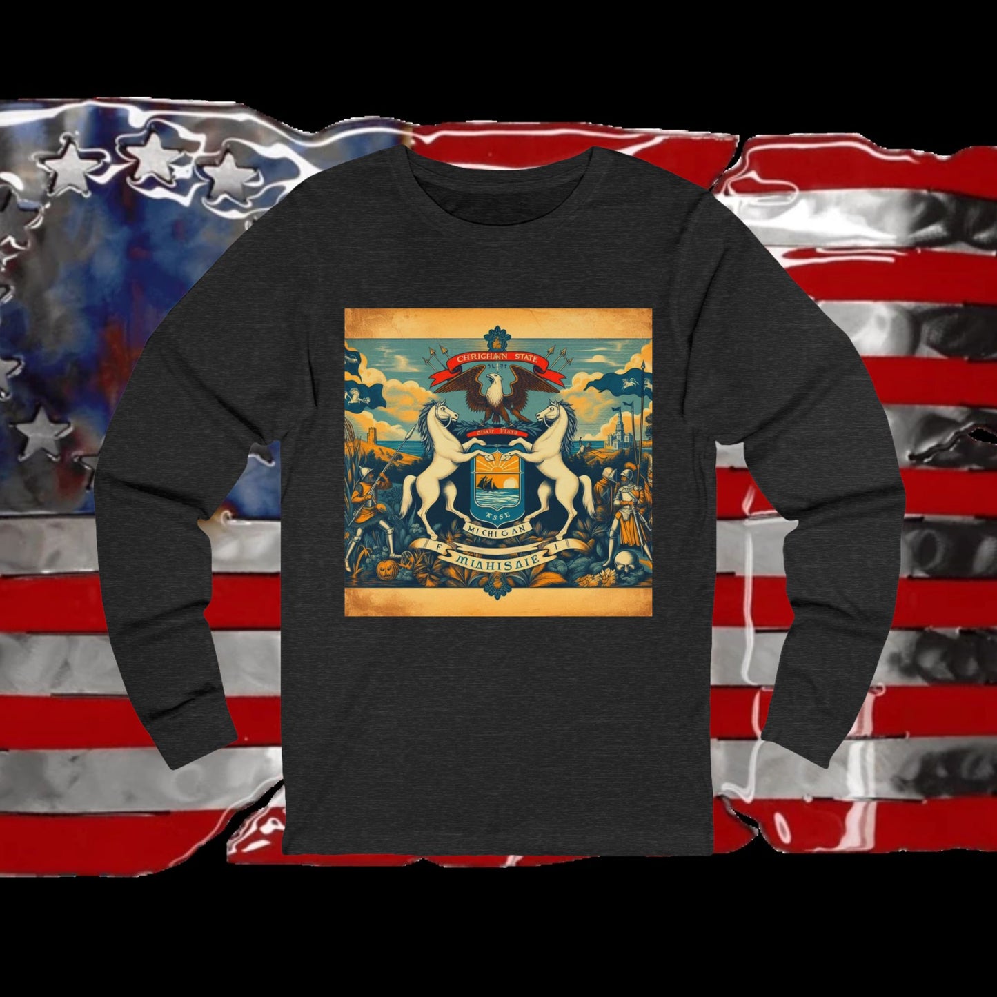 Michigan Vintage Christian Crusader - Premium Unisex Long Sleeve Jersey Tee - 100% Charity - The God Vote Collection by Chris Rabalais