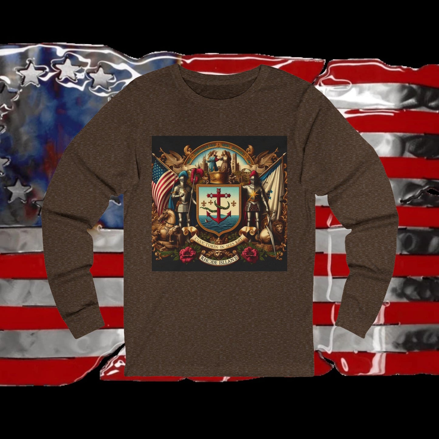 Rhode Island Vintage Christian Crusader - Premium Unisex Long Sleeve Jersey Tee - 100% Charity - The God Vote Collection by Chris Rabalais
