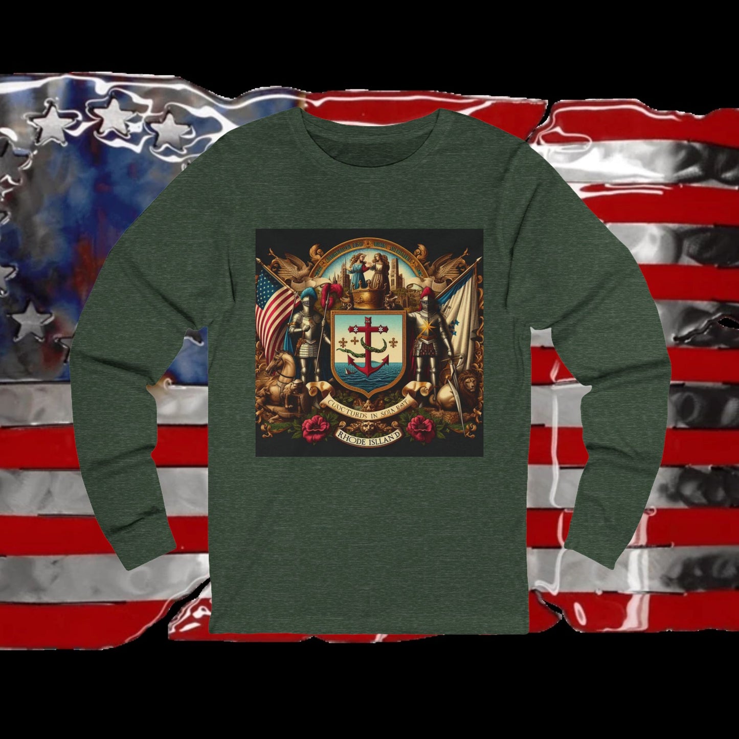 Rhode Island Vintage Christian Crusader - Premium Unisex Long Sleeve Jersey Tee - 100% Charity - The God Vote Collection by Chris Rabalais