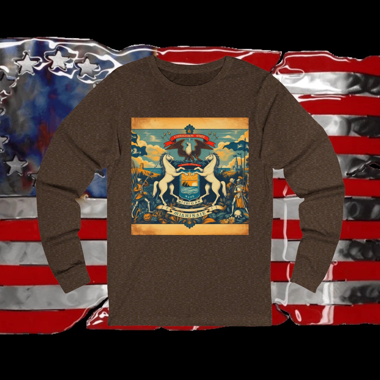 Michigan Vintage Christian Crusader - Premium Unisex Long Sleeve Jersey Tee - 100% Charity - The God Vote Collection by Chris Rabalais