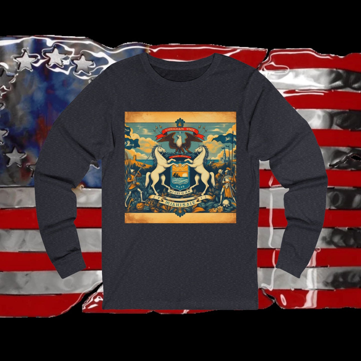 Michigan Vintage Christian Crusader - Premium Unisex Long Sleeve Jersey Tee - 100% Charity - The God Vote Collection by Chris Rabalais