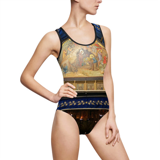 Holy Land Origins Women's Classic One-Piece Swimsuit - Church of the Nativity at Bethlehem - The God Ball Originals by Chris Rabalais (2024)