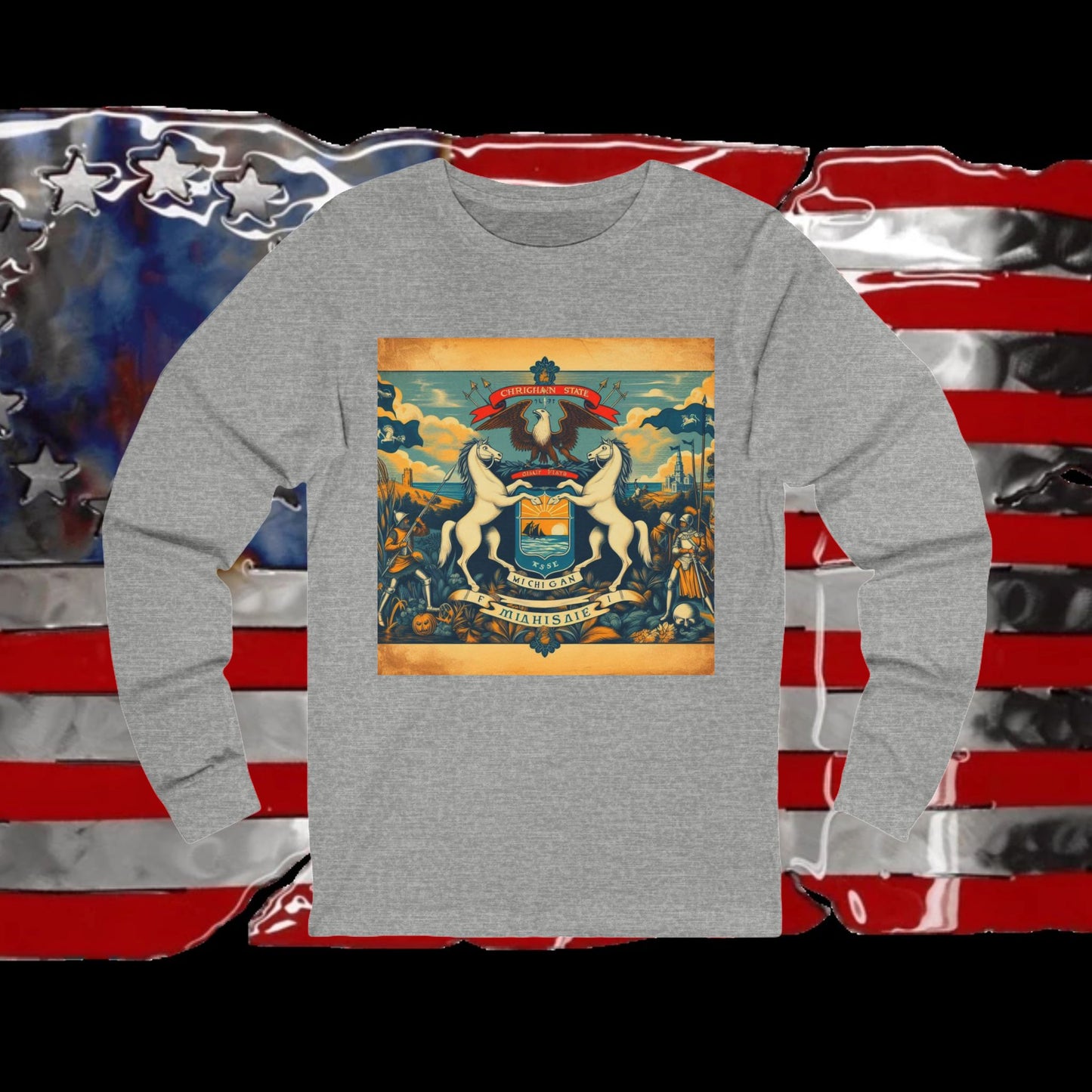 Michigan Vintage Christian Crusader - Premium Unisex Long Sleeve Jersey Tee - 100% Charity - The God Vote Collection by Chris Rabalais