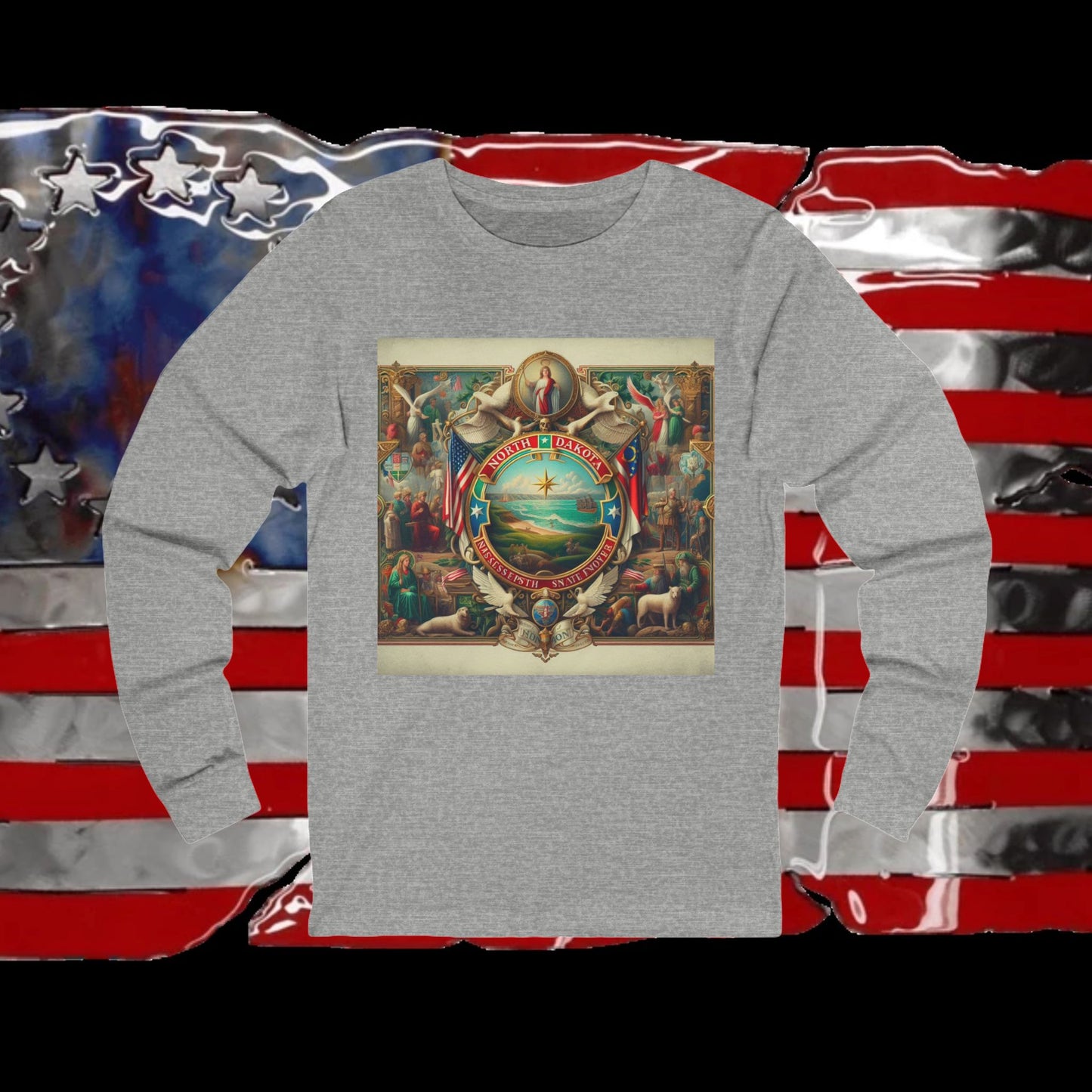 North Dakota Vintage Christian Crusader - Premium Unisex Long Sleeve Jersey Tee - 100% Charity - The God Vote Collection by Chris Rabalais