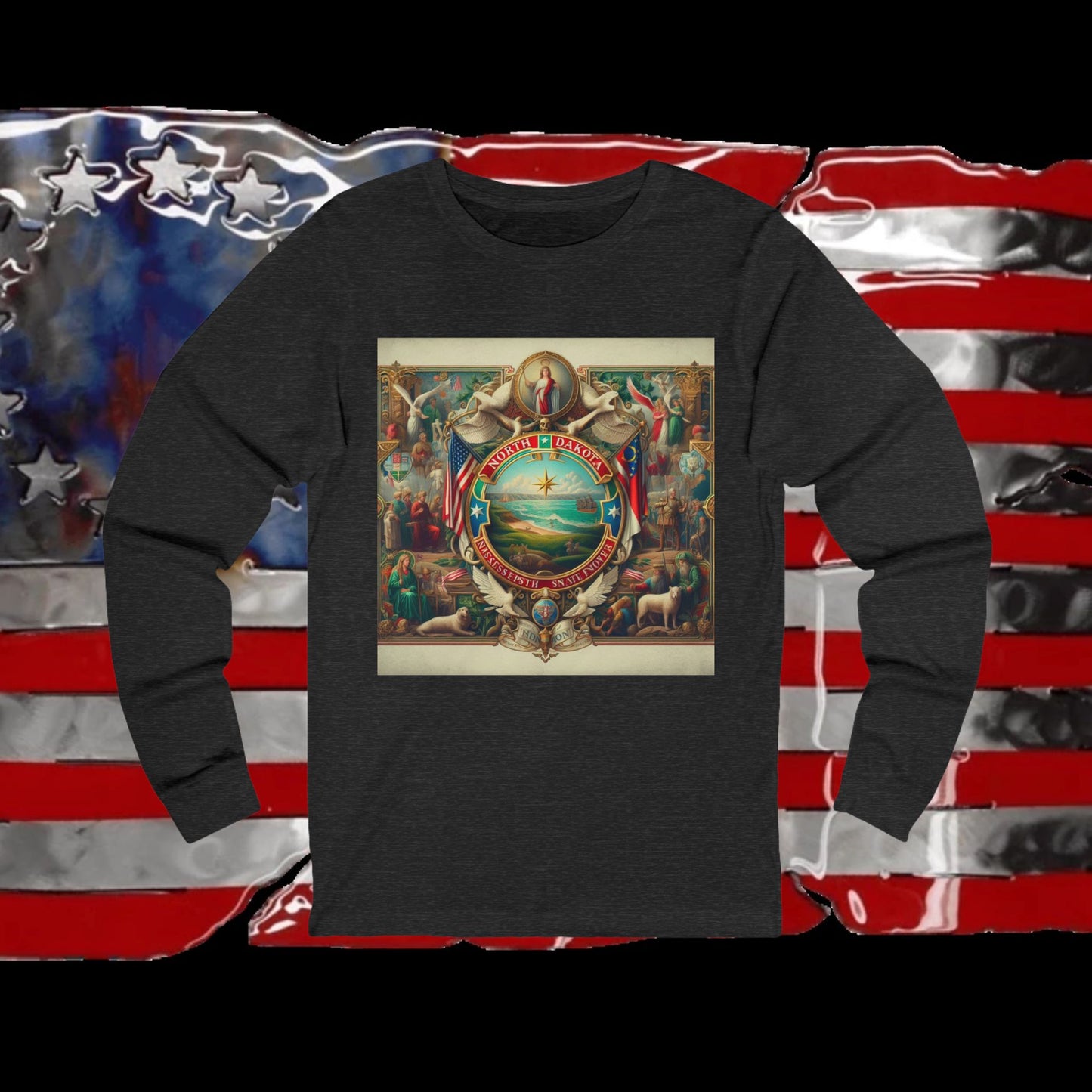 North Dakota Vintage Christian Crusader - Premium Unisex Long Sleeve Jersey Tee - 100% Charity - The God Vote Collection by Chris Rabalais