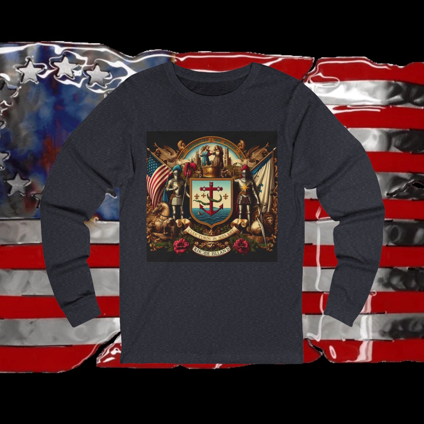 Rhode Island Vintage Christian Crusader - Premium Unisex Long Sleeve Jersey Tee - 100% Charity - The God Vote Collection by Chris Rabalais