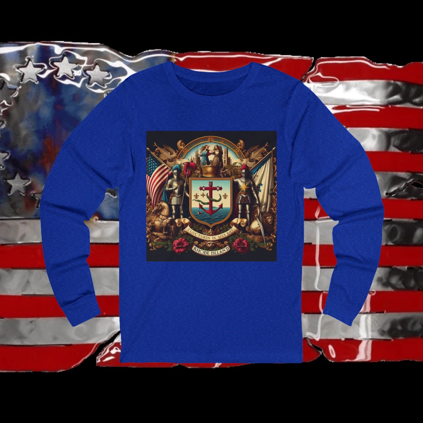 Rhode Island Vintage Christian Crusader - Premium Unisex Long Sleeve Jersey Tee - 100% Charity - The God Vote Collection by Chris Rabalais