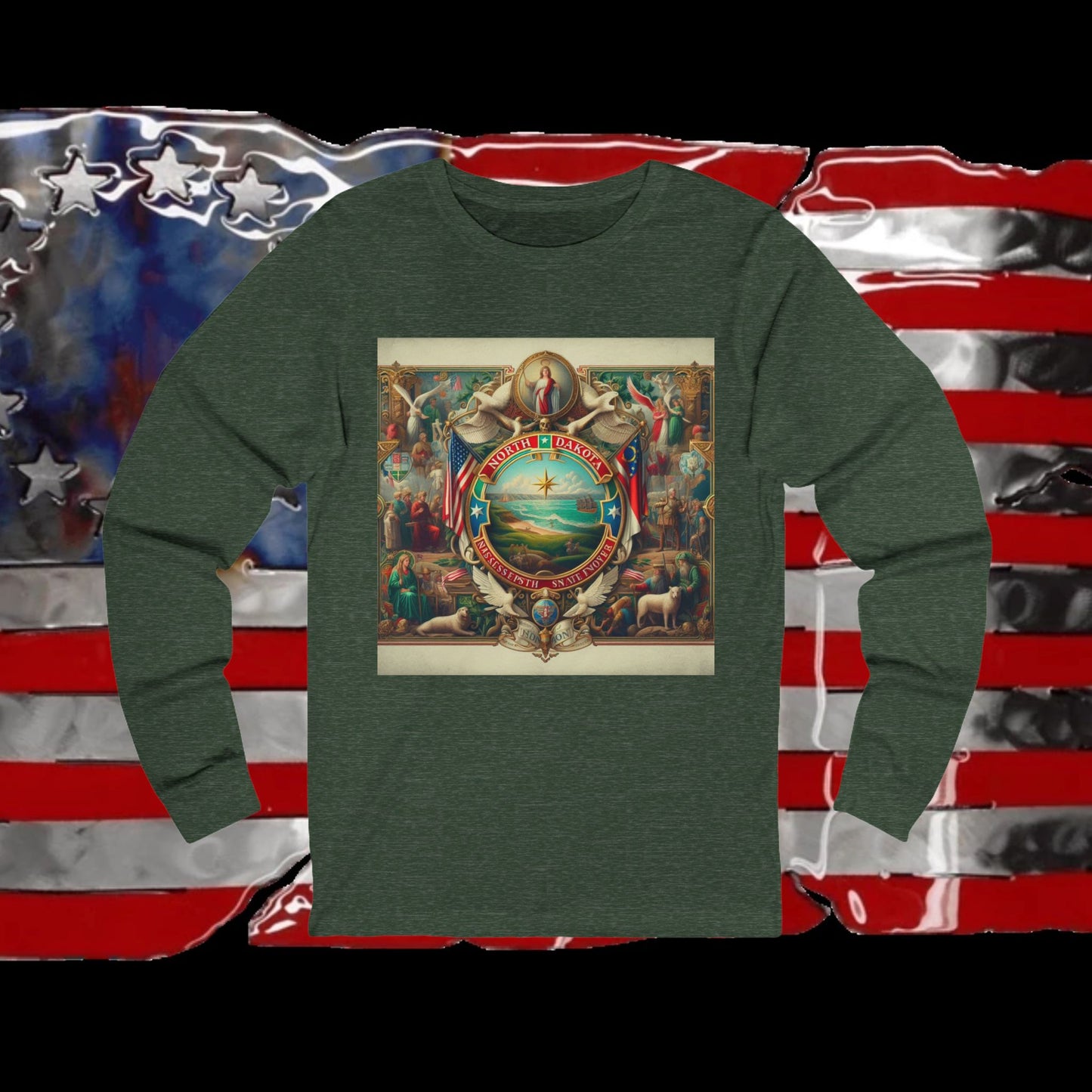 North Dakota Vintage Christian Crusader - Premium Unisex Long Sleeve Jersey Tee - 100% Charity - The God Vote Collection by Chris Rabalais