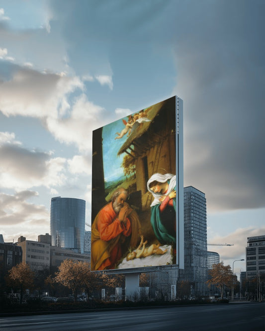 Jesus Adoration of the Christ Child by Lorenzo Lotto 1523 AD. Painting Tapestry Catholic Christian Orthodox Icon Bible Scripture Christ Gift