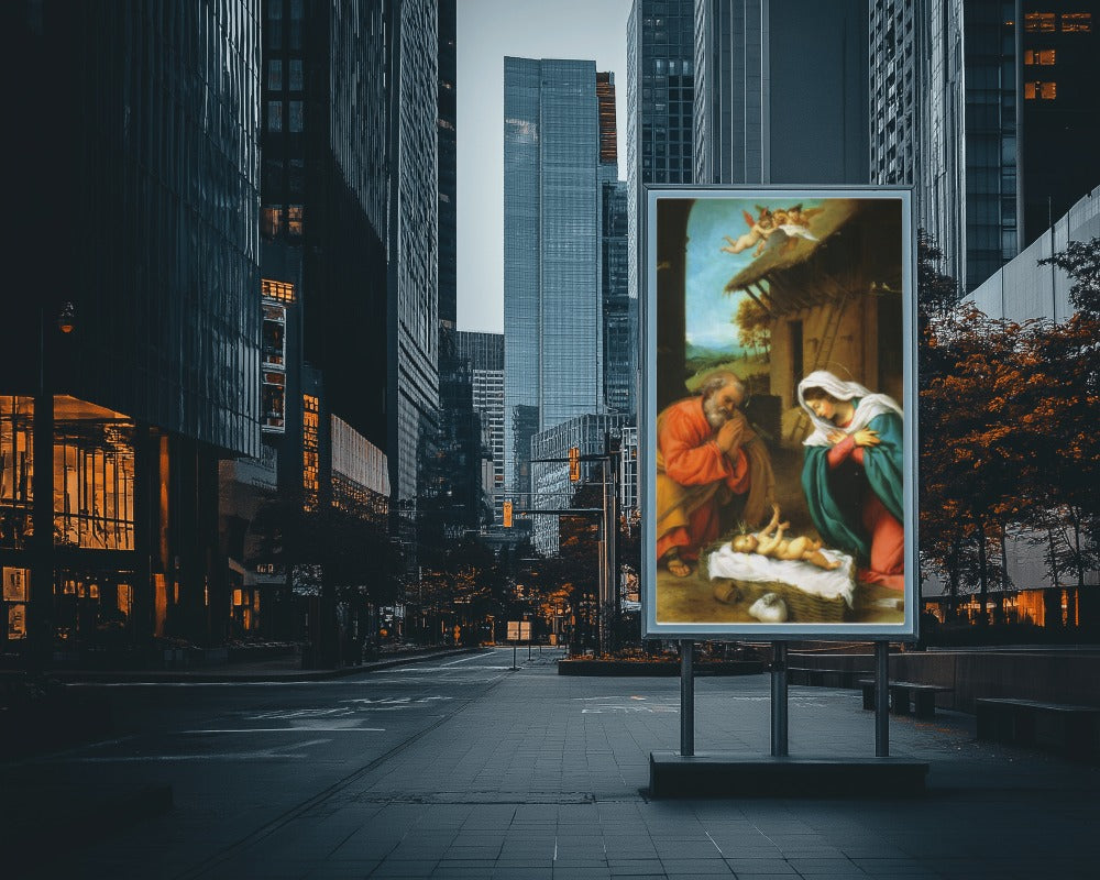 Jesus Adoration of the Christ Child by Lorenzo Lotto 1523 AD. Painting Tapestry Catholic Christian Orthodox Icon Bible Scripture Christ Gift