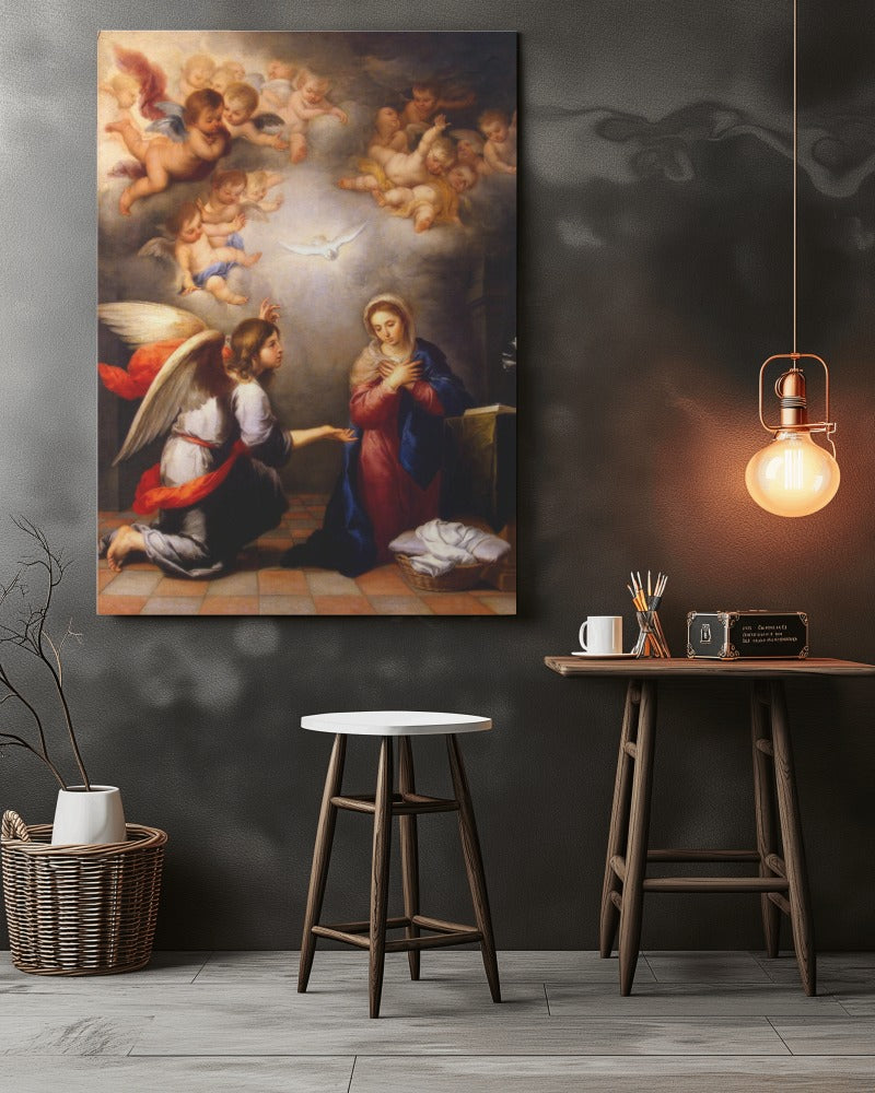 Jesus Annunciation of Mary by Murillo St. Petersburg 17th AD  Painting Tapestry Catholic Christian Orthodox Icon Bible Scripture Christ Gift
