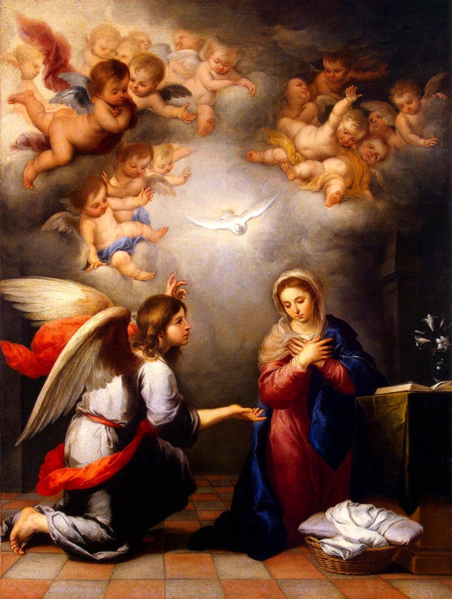 Jesus Annunciation of Mary by Murillo St. Petersburg 17th AD  Painting Tapestry Catholic Christian Orthodox Icon Bible Scripture Christ Gift