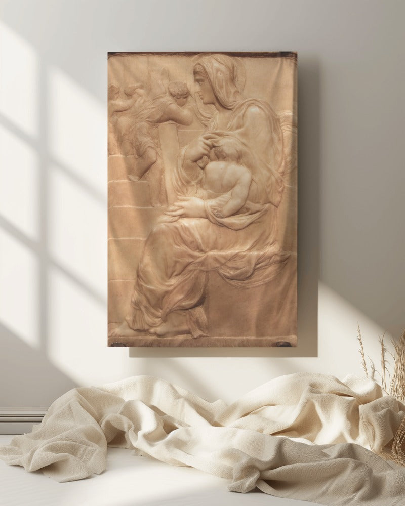 Jesus Mary Michelangelo Madonna of the Stairs c1491 Florence Sculpture Tapestry Catholic Christian Orthodox Icon Bible Scripture Christ Gift