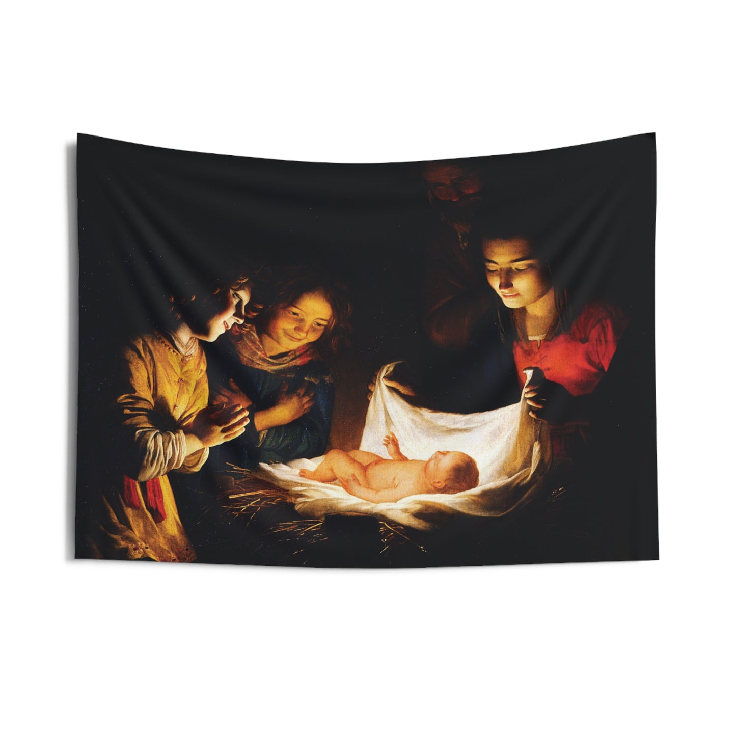Jesus Adoration of the Child by Gerard van Honthorst 1620 Oil Painting Tapestry Catholic Christian Orthodox Icon Bible Scripture Christ Gift