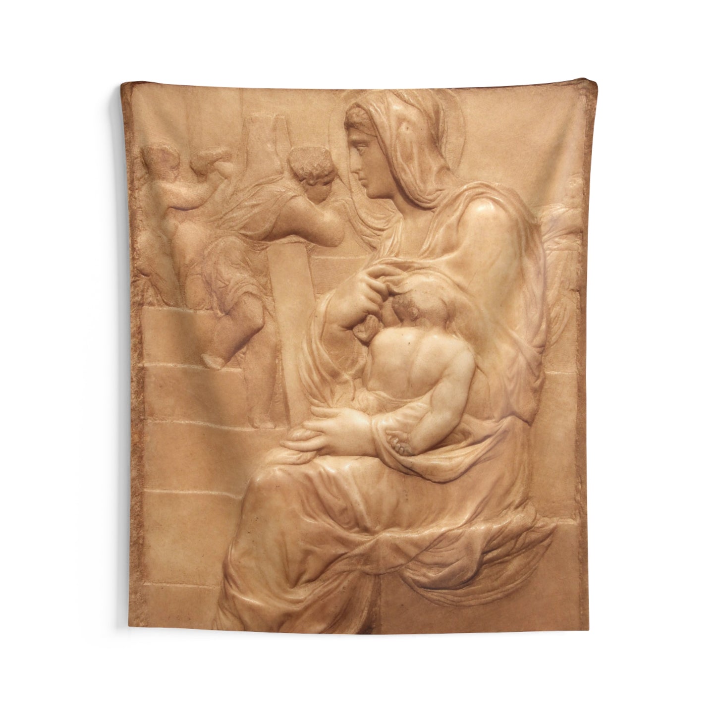 Jesus Mary Michelangelo Madonna of the Stairs c1491 Florence Sculpture Tapestry Catholic Christian Orthodox Icon Bible Scripture Christ Gift