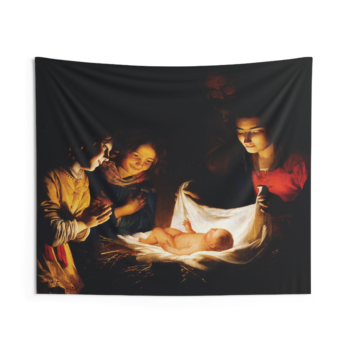 Jesus Adoration of the Child by Gerard van Honthorst 1620 Oil Painting Tapestry Catholic Christian Orthodox Icon Bible Scripture Christ Gift