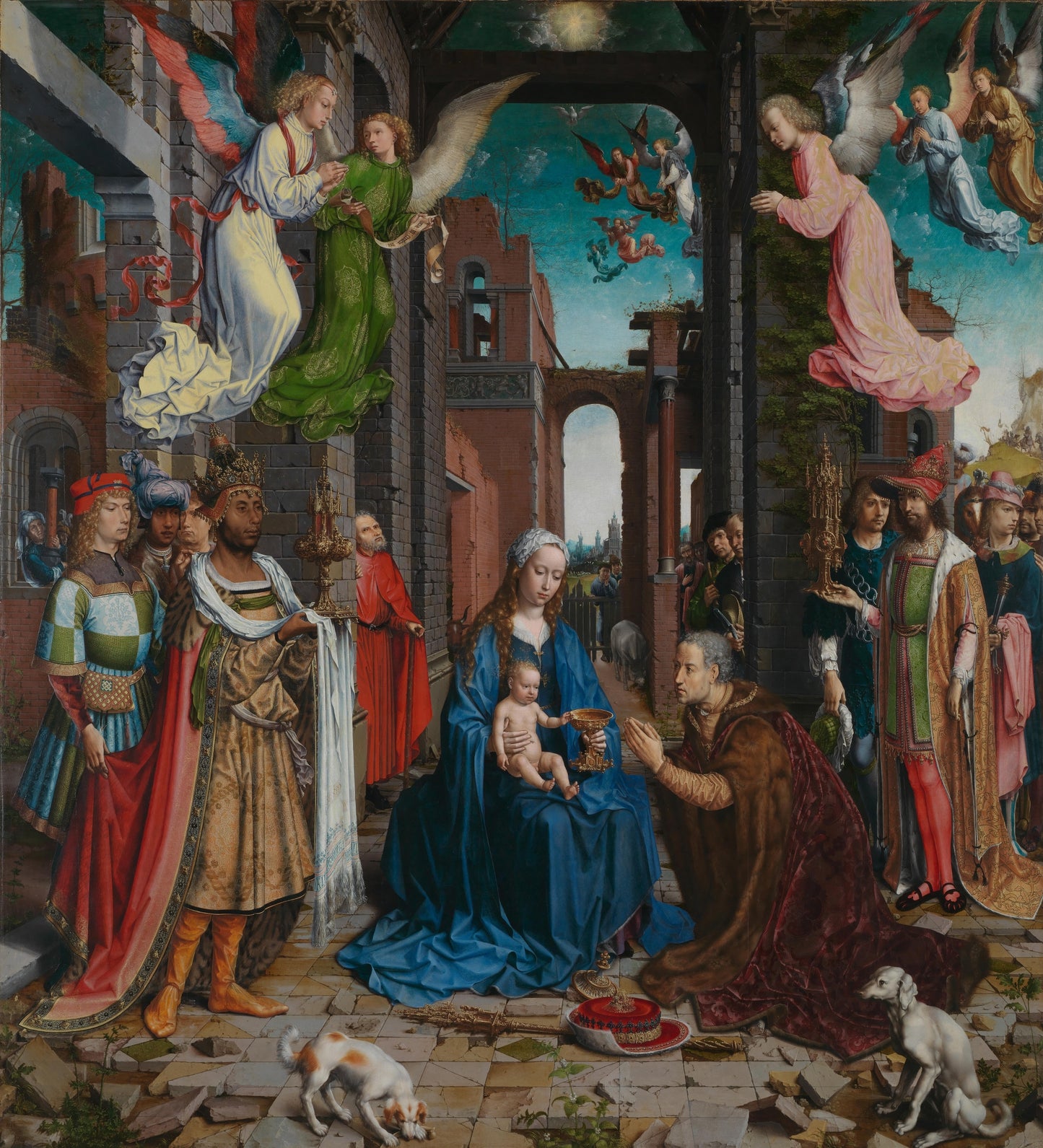 Jesus Adoration of The Kings by Jan Gossaert 16th AD Oil Oak Painting Tapestry Catholic Christian Orthodox Icon Bible Scripture Christ Gift