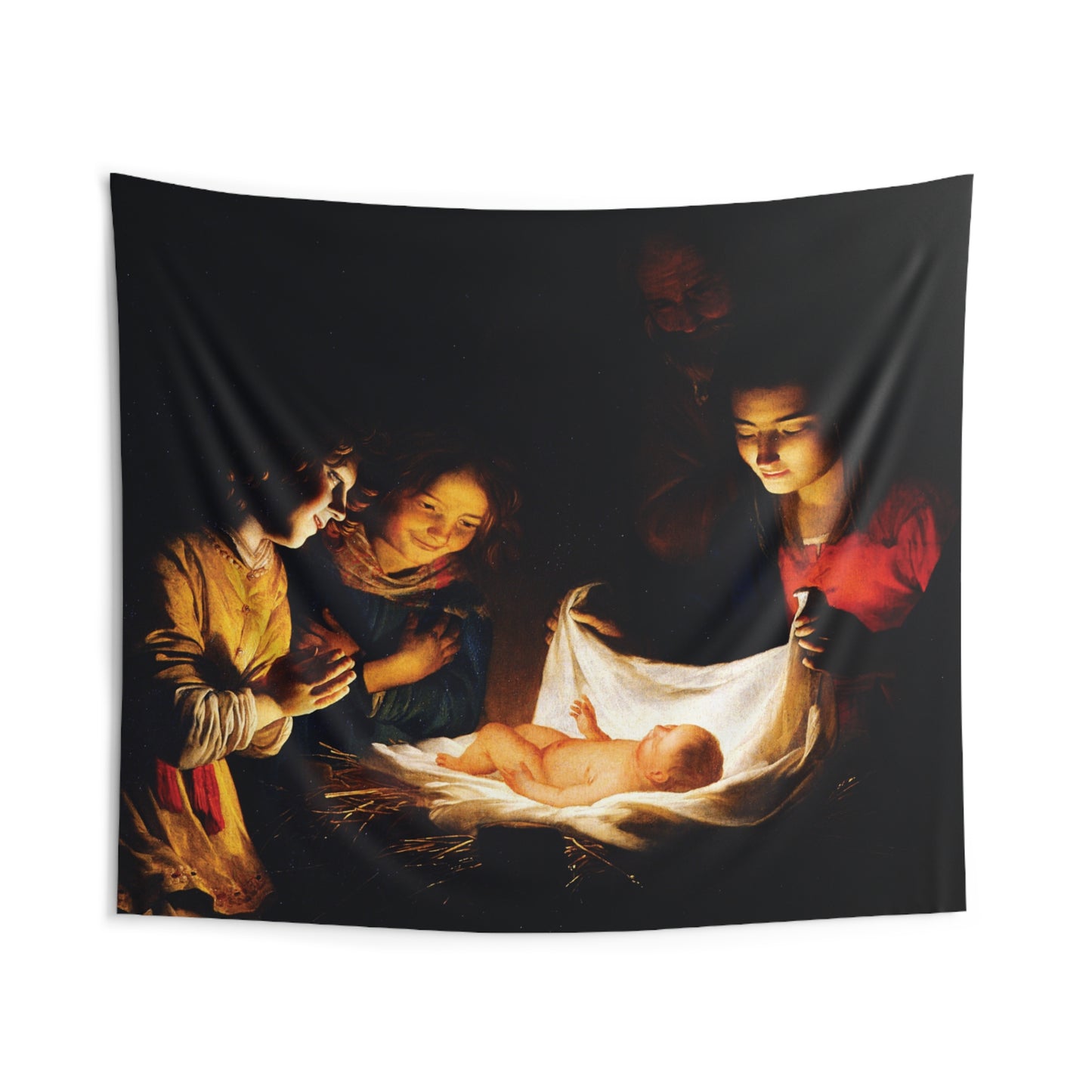 Jesus Adoration of the Child by Gerard van Honthorst 1620 Oil Painting Tapestry Catholic Christian Orthodox Icon Bible Scripture Christ Gift
