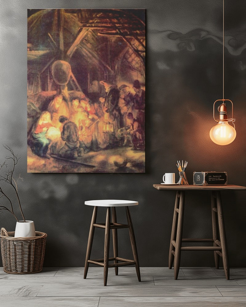 Rembrandt The Jesus Adoration of the Shepherds Holland c.1646 Painting Tapestry Catholic Christian Orthodox Icon Bible Scripture Christ Gift